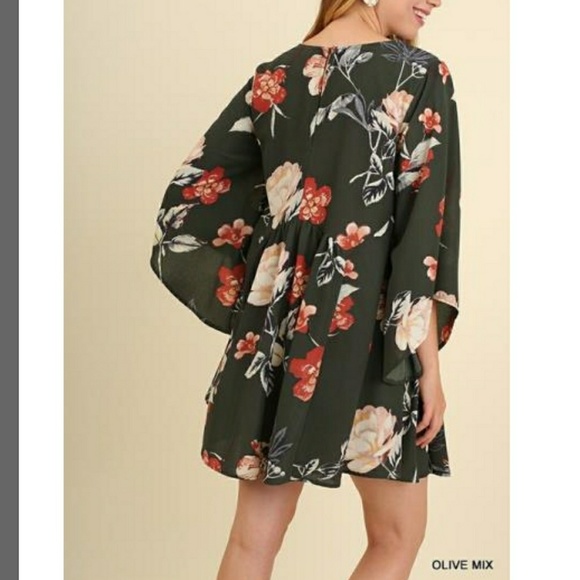 Umgee Floral Print Dress A Line Boho Dress tunic - Picture 2 of 4